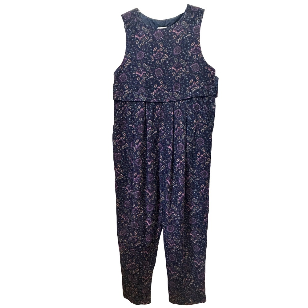Vintage 80s Laura Ashley Prairie Jumpsuit Romper Playsuit Floral Jumper Corduroy - Picture 2 of 16